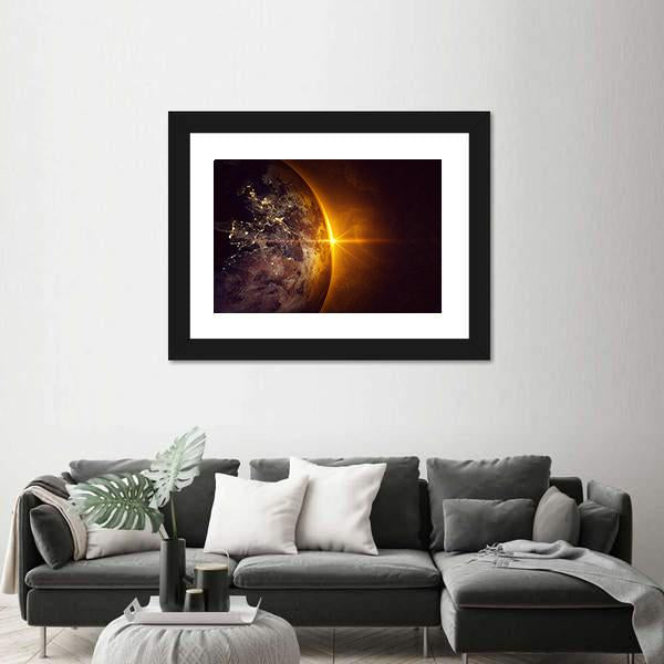 Sunrise On Planet Earth Canvas Wall Art-3 Horizontal-Gallery Wrap-25" x 16"-Tiaracle