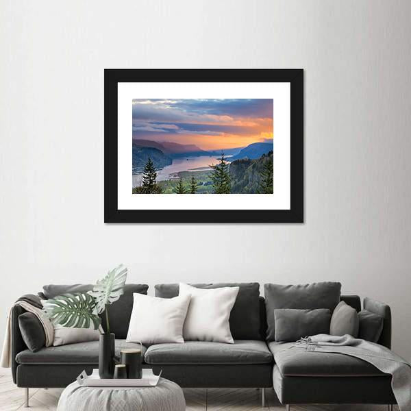 Sunrise Over Columbia River Canvas Wall Art-1 Piece-Framed Print-20" x 16"-Tiaracle