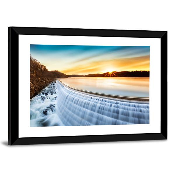 Sunrise Over Croton Dam Canvas Wall Art-5 Horizontal-Gallery Wrap-22" x 12"-Tiaracle