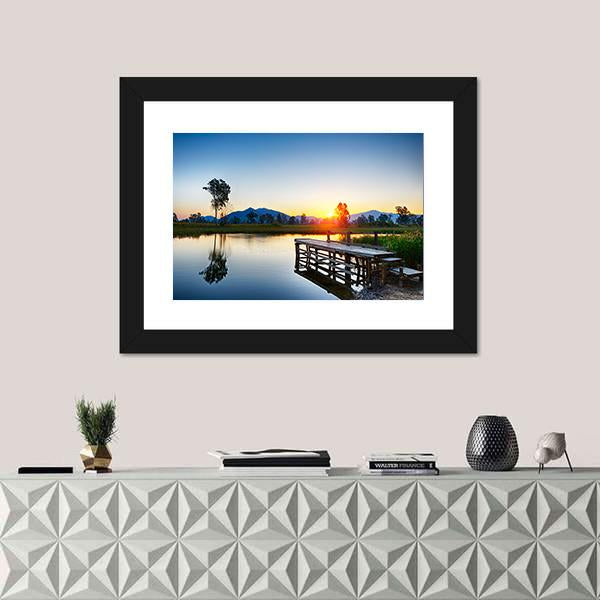 Sunrise Over Fishing Jetty Canvas Wall Art-1 Piece-Framed Print-20" x 16"-Tiaracle