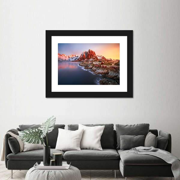 Sunrise Over Hamnoy In Lofoten Islands Norway Canvas Wall Art-5 Horizontal-Gallery Wrap-22" x 12"-Tiaracle