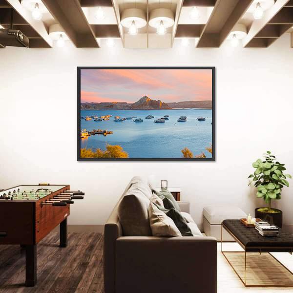 Sunrise Over Lake Powell In Arizona Canvas Wall Art-1 Piece-Floating Frame-36" x 24"-Tiaracle