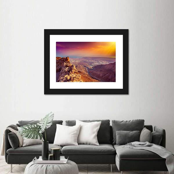 Sunrise Over Masada Fortress Canvas Wall Art-1 Piece-Framed Print-20" x 16"-Tiaracle