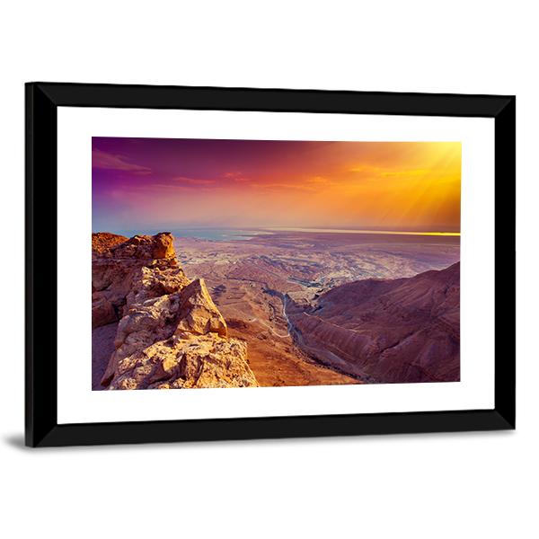 Sunrise Over Masada Fortress Canvas Wall Art-5 Horizontal-Gallery Wrap-22" x 12"-Tiaracle