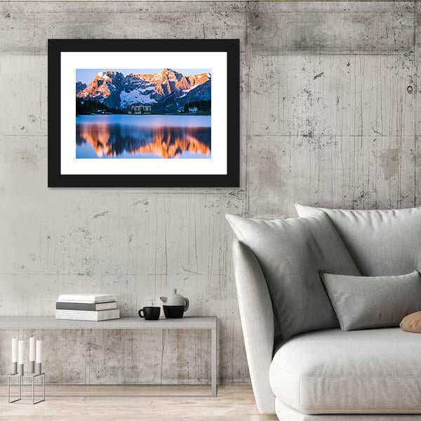 Sunrise Over Misurina Lake With Dolomites Mountains Canvas Wall Art-5 Horizontal-Gallery Wrap-22" x 12"-Tiaracle