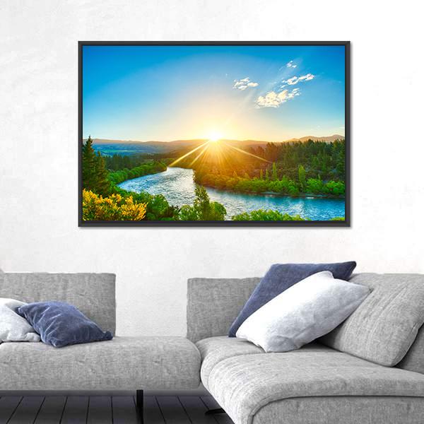 Sunrise Over River Clutha In New Zealand Canvas Wall Art-5 Horizontal-Gallery Wrap-22" x 12"-Tiaracle