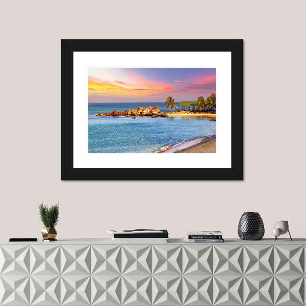 Sunrise Tropical Landscape Sea Canvas Wall Art-1 Piece-Framed Print-20" x 16"-Tiaracle