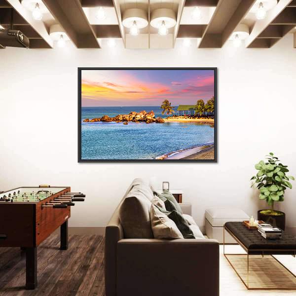 Sunrise Tropical Landscape Sea Canvas Wall Art-5 Horizontal-Gallery Wrap-22" x 12"-Tiaracle