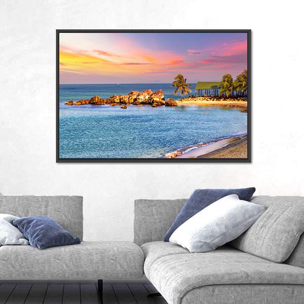 Sunrise Tropical Landscape Sea Canvas Wall Art-5 Horizontal-Gallery Wrap-22" x 12"-Tiaracle
