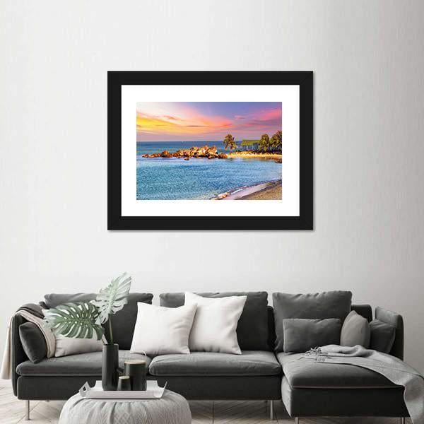 Sunrise Tropical Landscape Sea Canvas Wall Art-5 Horizontal-Gallery Wrap-22" x 12"-Tiaracle