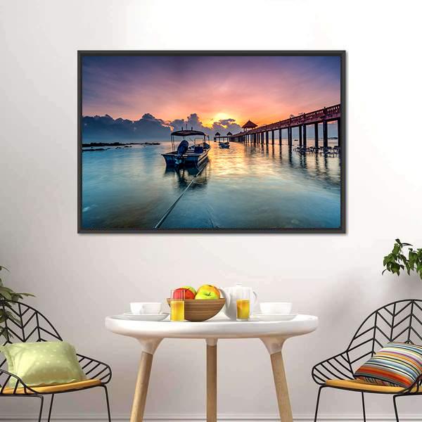 Sunrise With Stone Jetty Canvas Wall Art-5 Horizontal-Gallery Wrap-22" x 12"-Tiaracle