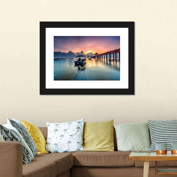 Sunrise With Stone Jetty Canvas Wall Art-5 Horizontal-Gallery Wrap-22" x 12"-Tiaracle