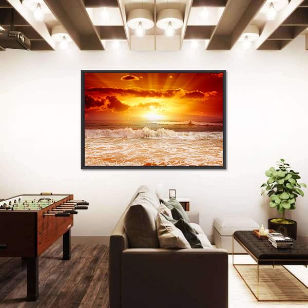 Sunset Above The Sea Canvas Wall Art-1 Piece-Floating Frame-36" x 24"-Tiaracle