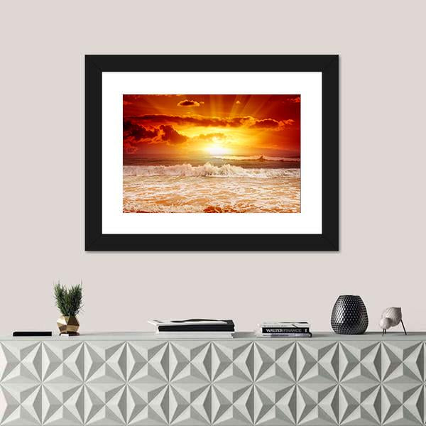 Sunset Above The Sea Canvas Wall Art-1 Piece-Framed Print-30" x 20"-Tiaracle