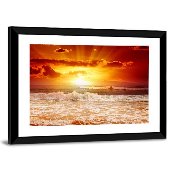 Sunset Above The Sea Canvas Wall Art-5 Horizontal-Gallery Wrap-22" x 12"-Tiaracle