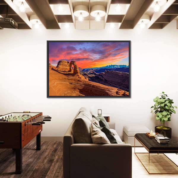 Sunset At Arches National Park In Utah Canvas Wall Art-5 Horizontal-Gallery Wrap-22" x 12"-Tiaracle
