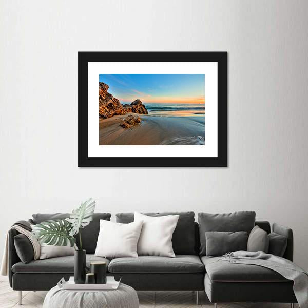 Sunset At California Beach Canvas Wall Art-5 Horizontal-Gallery Wrap-22" x 12"-Tiaracle