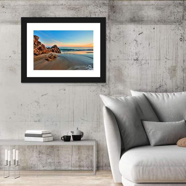 Sunset At California Beach Canvas Wall Art-5 Horizontal-Gallery Wrap-22" x 12"-Tiaracle