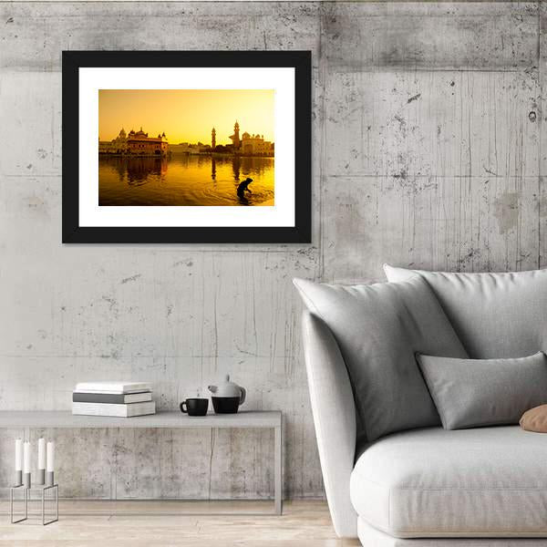 Sunset At Golden Temple In India Canvas Wall Art-5 Horizontal-Gallery Wrap-22" x 12"-Tiaracle