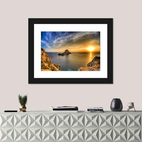 Sunset At Ibiza Island In Spain Canvas Wall Art-1 Piece-Framed Print-20" x 16"-Tiaracle