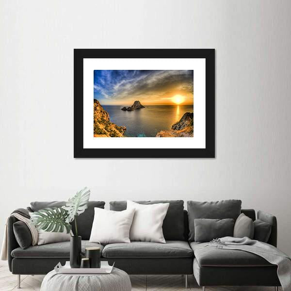Sunset At Ibiza Island In Spain Canvas Wall Art-1 Piece-Framed Print-30" x 20"-Tiaracle