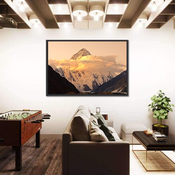 Sunset At K2 Mountain Canvas Wall Art-1 Piece-Floating Frame-24" x 16"-Tiaracle