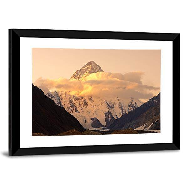 Sunset At K2 Mountain Canvas Wall Art-5 Horizontal-Gallery Wrap-22" x 12"-Tiaracle