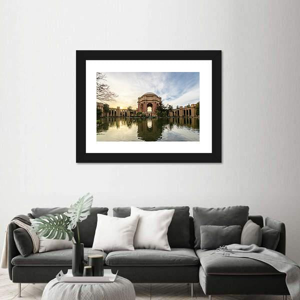Sunset At The Palace Of Fine Arts Canvas Wall Art-1 Piece-Framed Print-42" x 14"-Tiaracle