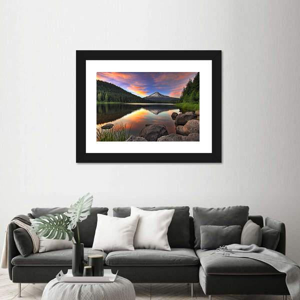 Sunset At Trillium Lake Canvas Wall Art-1 Piece-Framed Print-20" x 16"-Tiaracle