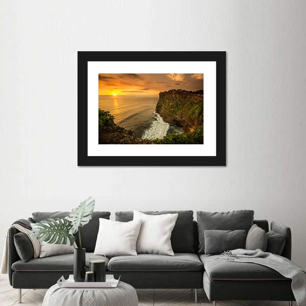 Sunset At Uluwatu Temple Bali Canvas Wall Art-1 Piece-Framed Print-20" x 16"-Tiaracle