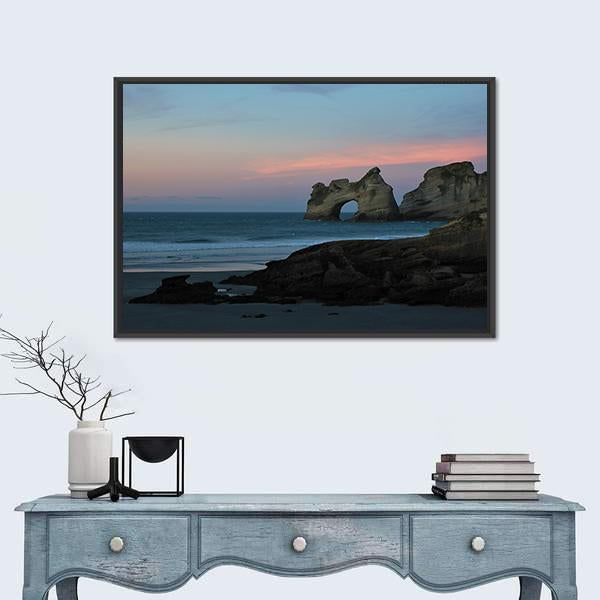 Sunset At Wharariki Beach New Zealand Canvas Wall Art-5 Horizontal-Gallery Wrap-22" x 12"-Tiaracle