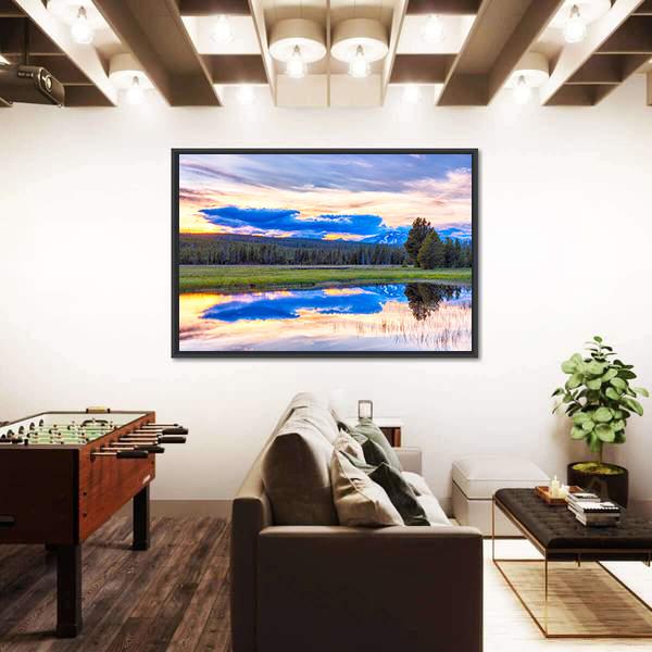 Sunset At Yellowstone National Park Canvas Wall Art-3 Horizontal-Gallery Wrap-25" x 16"-Tiaracle