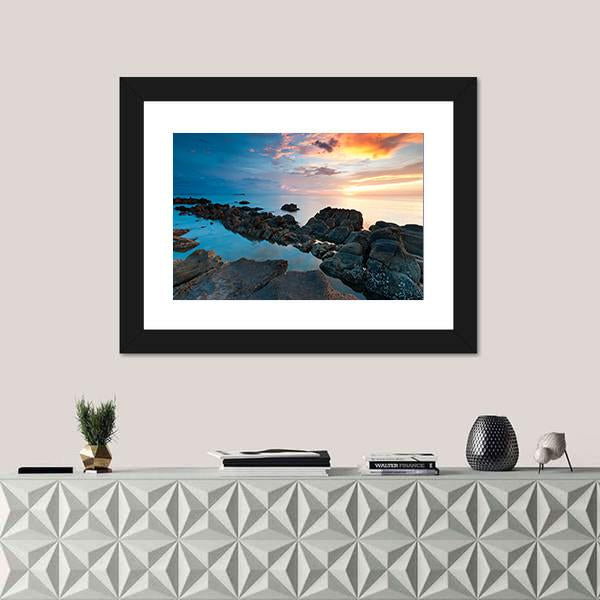 Sunset In Kota Kinabalu Beach Canvas Wall Art-1 Piece-Framed Print-42" x 14"-Tiaracle