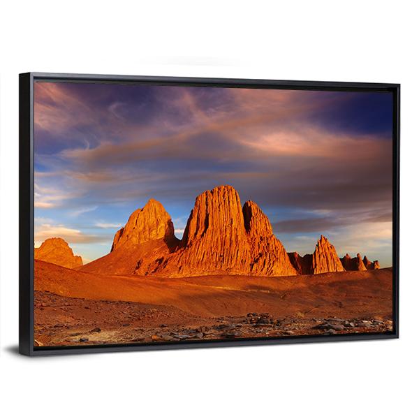 Sunset In Sahara Desert Canvas Wall Art-5 Horizontal-Gallery Wrap-22" x 12"-Tiaracle