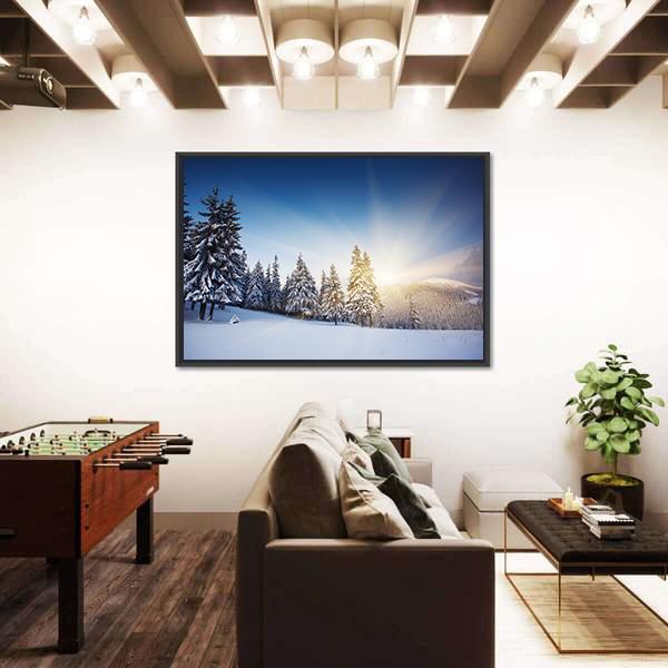Sunset In The Winter Mountains Landscape Canvas Wall Art-5 Horizontal-Gallery Wrap-22" x 12"-Tiaracle