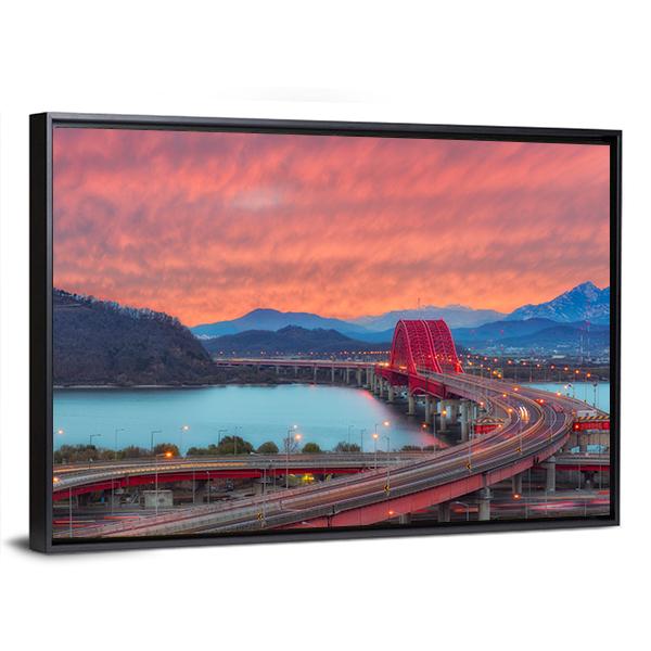 Sunset Of Banghwa Bridge At Seoul Canvas Wall Art-5 Horizontal-Gallery Wrap-22" x 12"-Tiaracle