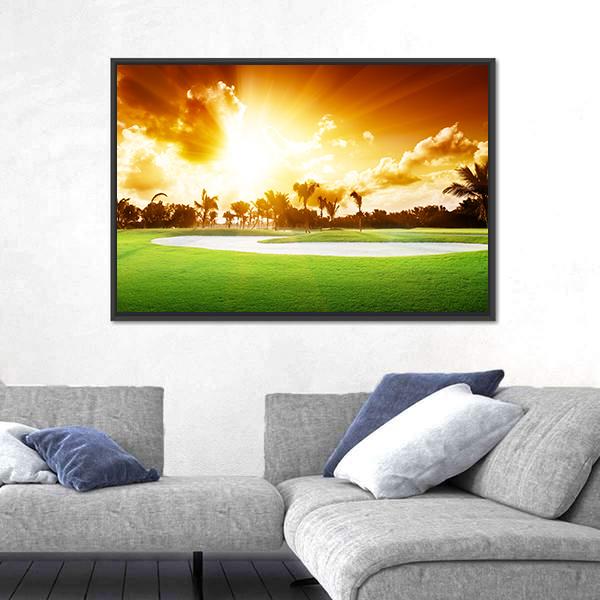 Sunset On Golf Field Canvas Wall Art-5 Horizontal-Gallery Wrap-22" x 12"-Tiaracle