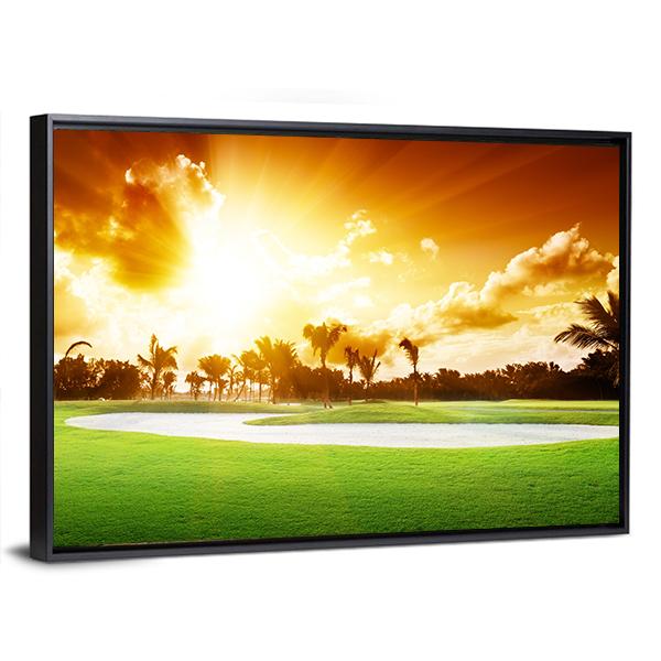 Sunset On Golf Field Canvas Wall Art-5 Horizontal-Gallery Wrap-22" x 12"-Tiaracle
