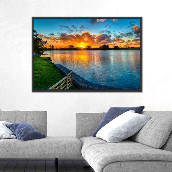 Sunset Over A Lake In Winter Canvas Wall Art-5 Horizontal-Gallery Wrap-22" x 12"-Tiaracle