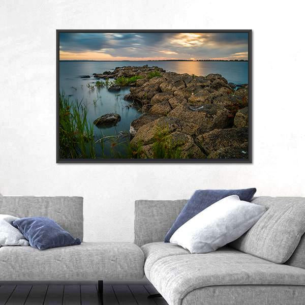 Sunset Over A Stone Pier In Lake Colac Canvas Wall Art-3 Horizontal-Gallery Wrap-25" x 16"-Tiaracle