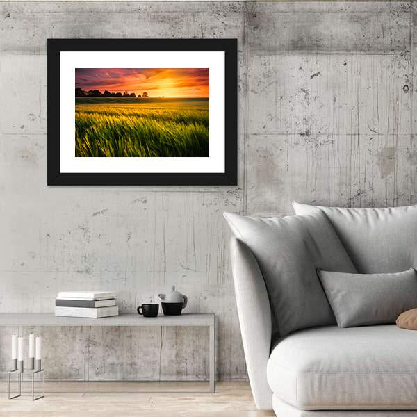 Sunset Over A Wheat Field Canvas Wall Art-3 Horizontal-Gallery Wrap-25" x 16"-Tiaracle