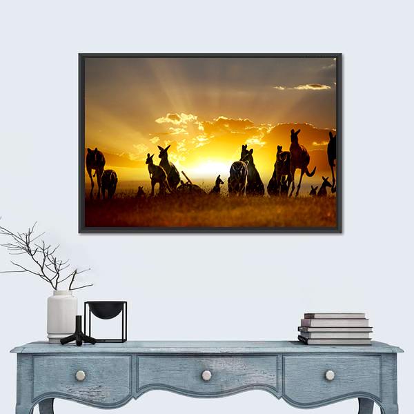 Sunset Over Australian Outback Kangaroo Series Canvas Wall Art-1 Piece-Floating Frame-36" x 24"-Tiaracle