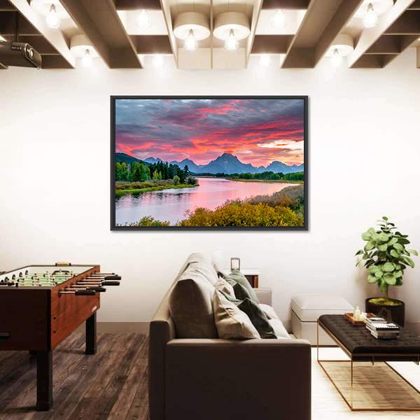 Sunset Over Grand Tetons Canvas Wall Art-5 Horizontal-Gallery Wrap-22" x 12"-Tiaracle