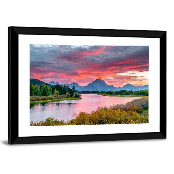 Sunset Over Grand Tetons Canvas Wall Art-5 Horizontal-Gallery Wrap-22" x 12"-Tiaracle