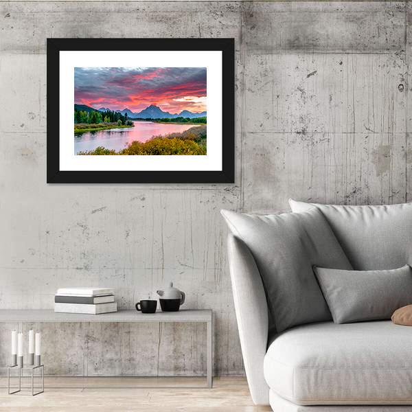 Sunset Over Grand Tetons Canvas Wall Art-5 Horizontal-Gallery Wrap-22" x 12"-Tiaracle