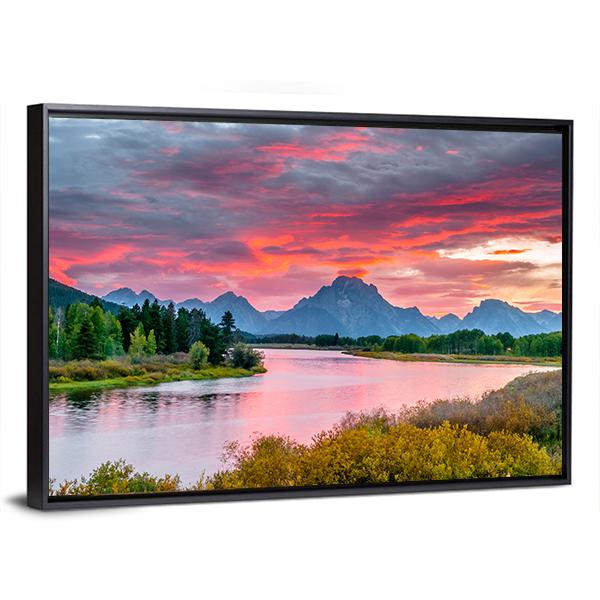 Sunset Over Grand Tetons Canvas Wall Art-5 Horizontal-Gallery Wrap-22" x 12"-Tiaracle