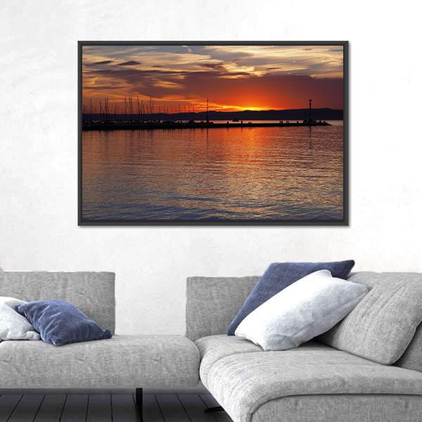 Sunset Over Lake Balaton Canvas Wall Art-3 Horizontal-Gallery Wrap-25" x 16"-Tiaracle