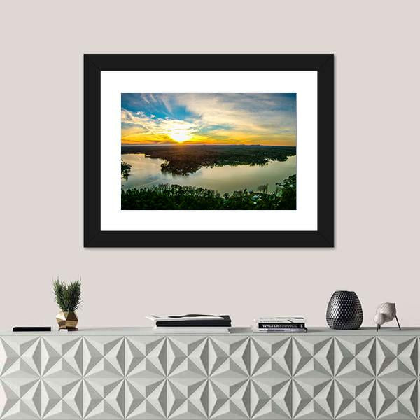 Sunset Over Lake Wwylie In South Carolina Canvas Wall Art-1 Piece-Framed Print-30" x 20"-Tiaracle