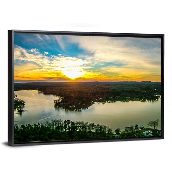 Sunset Over Lake Wwylie In South Carolina Canvas Wall Art-5 Horizontal-Gallery Wrap-22" x 12"-Tiaracle