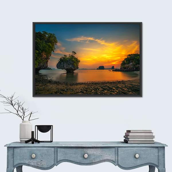 Sunset Over Laopilae Archipelago Around Ko Hong Island Canvas Wall Art-5 Horizontal-Gallery Wrap-22" x 12"-Tiaracle